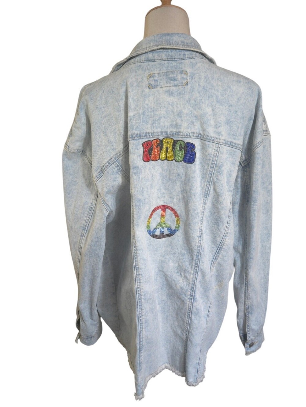 Maurices Light Blue Denim Rainbow Rhinestone Detail Shirt Jacket Plus Size